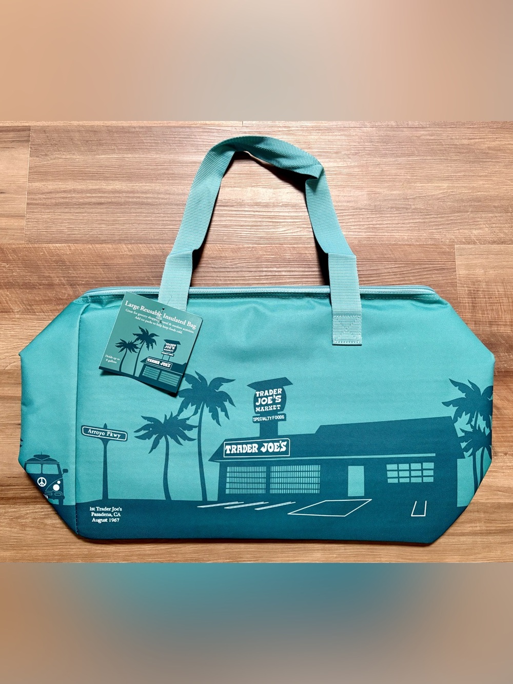 Trader Joe's NWT 8 Gallon Insulated Cooler Tote Large Reusable Bag Dusty Blue